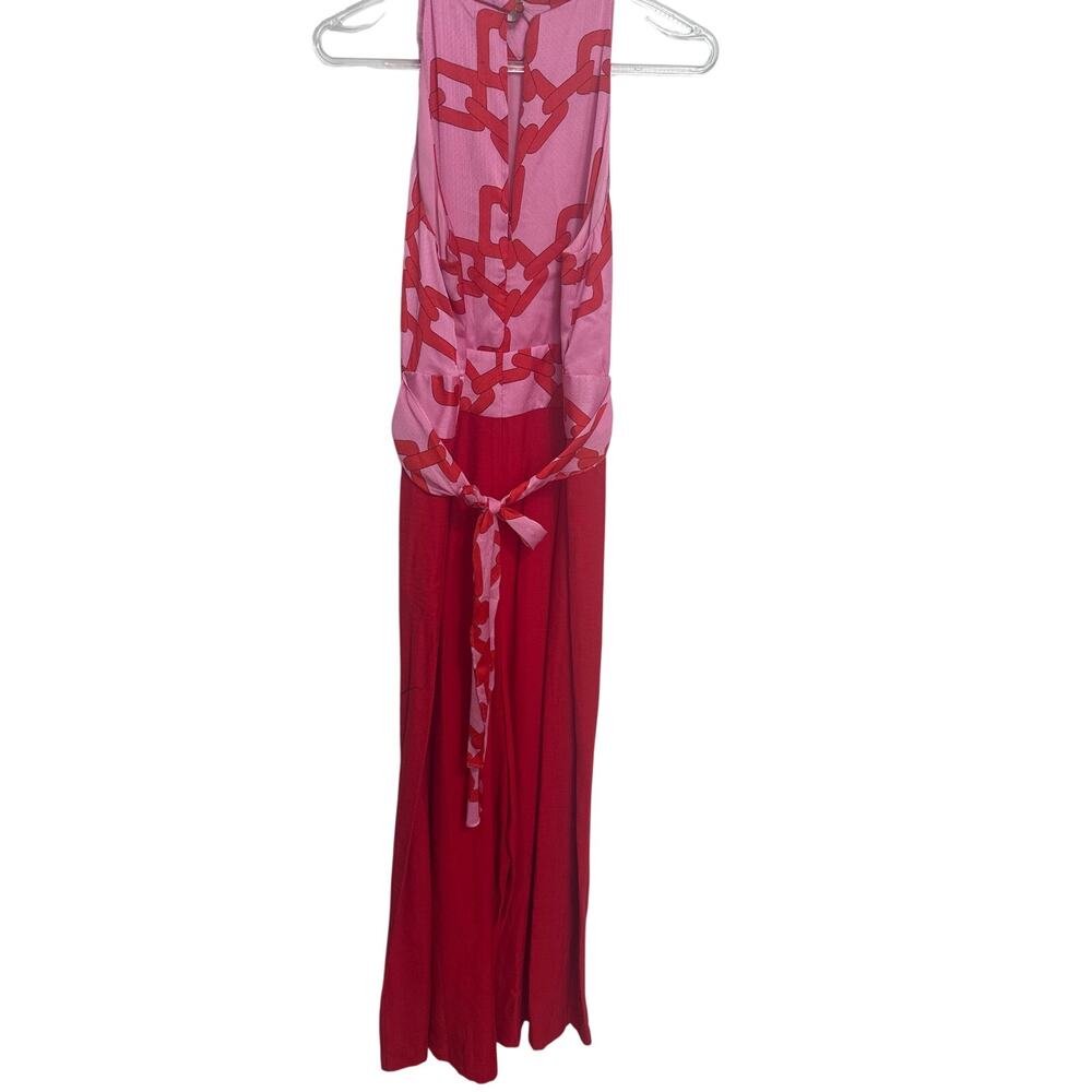Traffic People NWT Pink/Red Chain Print Halter Jumpsuit Wide Leg Medium Resort - Picture 8 of 13